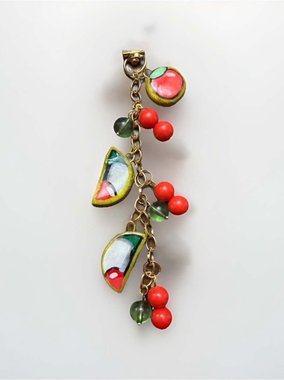 Fruit Charm Cherry Dangle Bag Charm - Red & Green